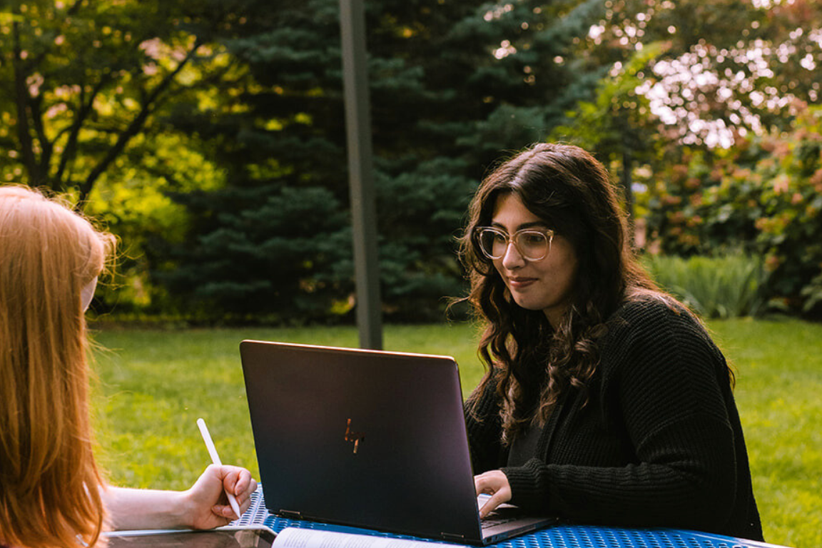 working outside on a laptop