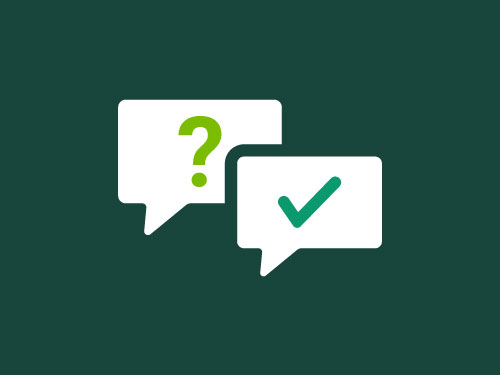 Two voice boxes one with a question mark and one with a check mark